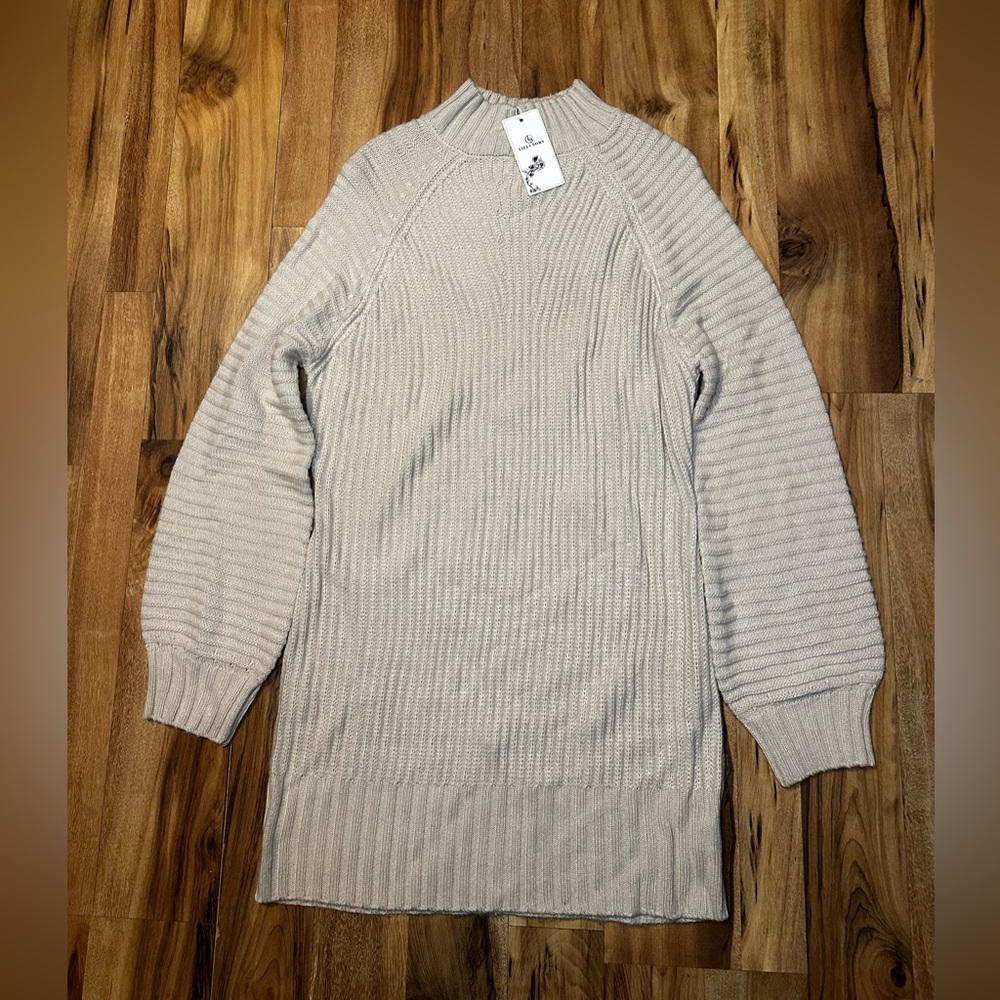 Lillusory Womens Small Cream Chunky Knit Sweater Mock Neck Oversized Ribbed NWT
